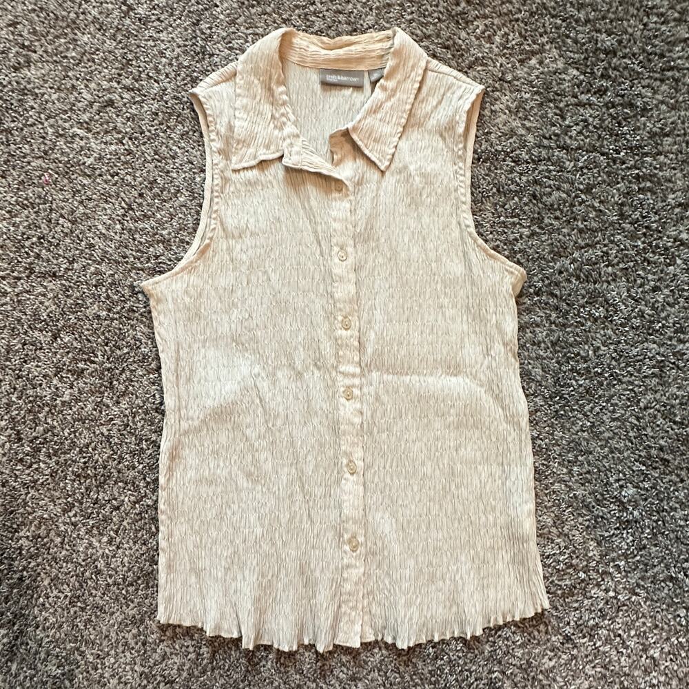 CROFT & BARROW Shirred Sleeveless Button Down Size XL Classic Casual Chic Preppy